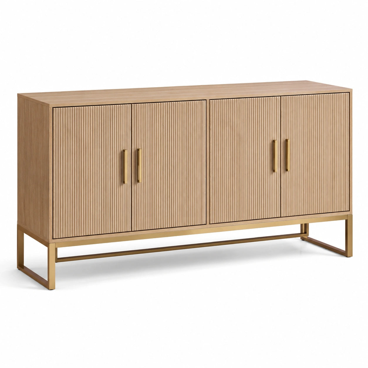 Aparador de madera con base de metal dorado