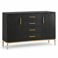 Aparador de madera de roble negro con patas de metal dorado 150x40x85 cm