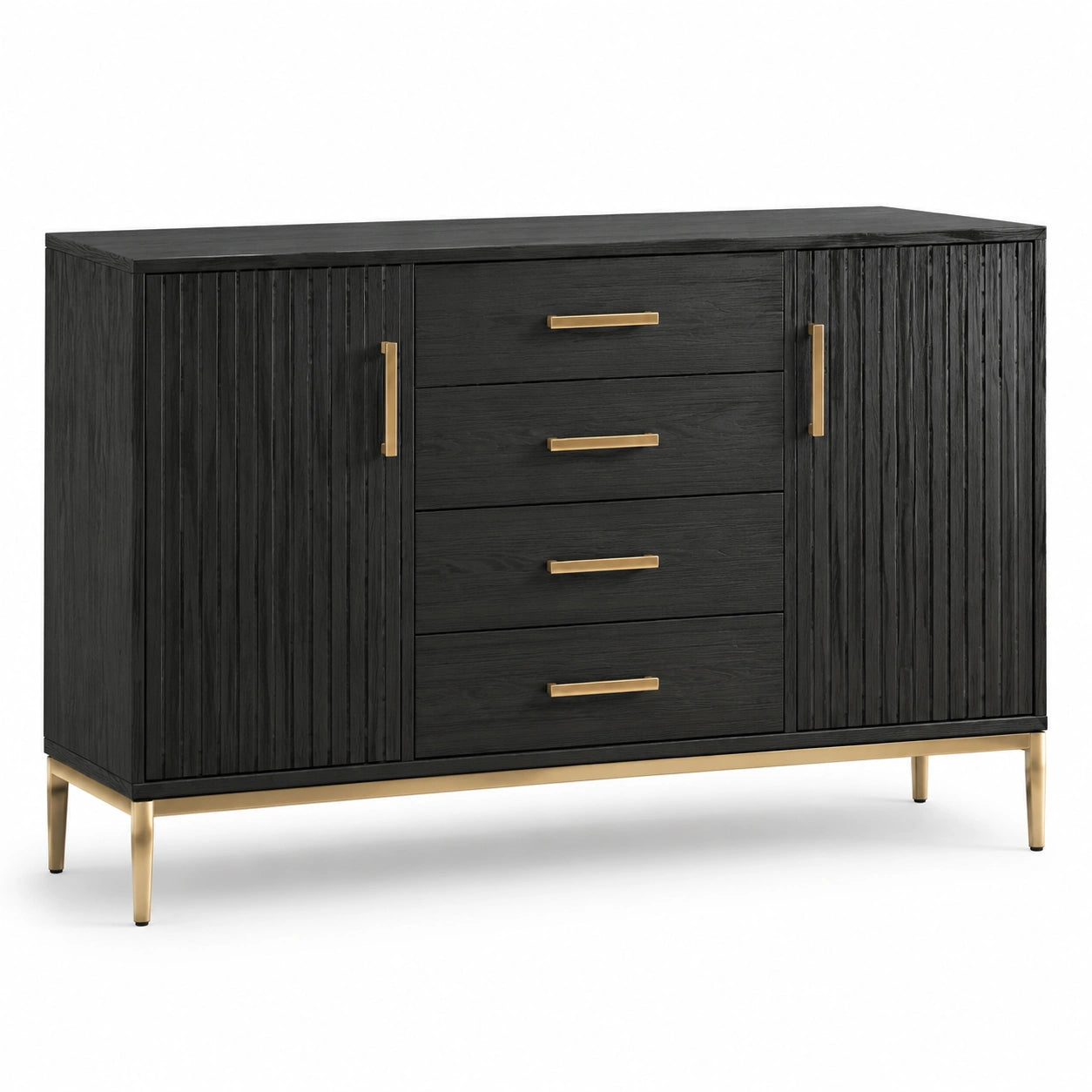 Aparador de madera de roble negro con patas de metal dorado 150x40x85 cm
