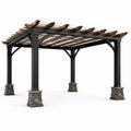 Pérgola de metal y madera con bases de piedra 300x300x240 cm