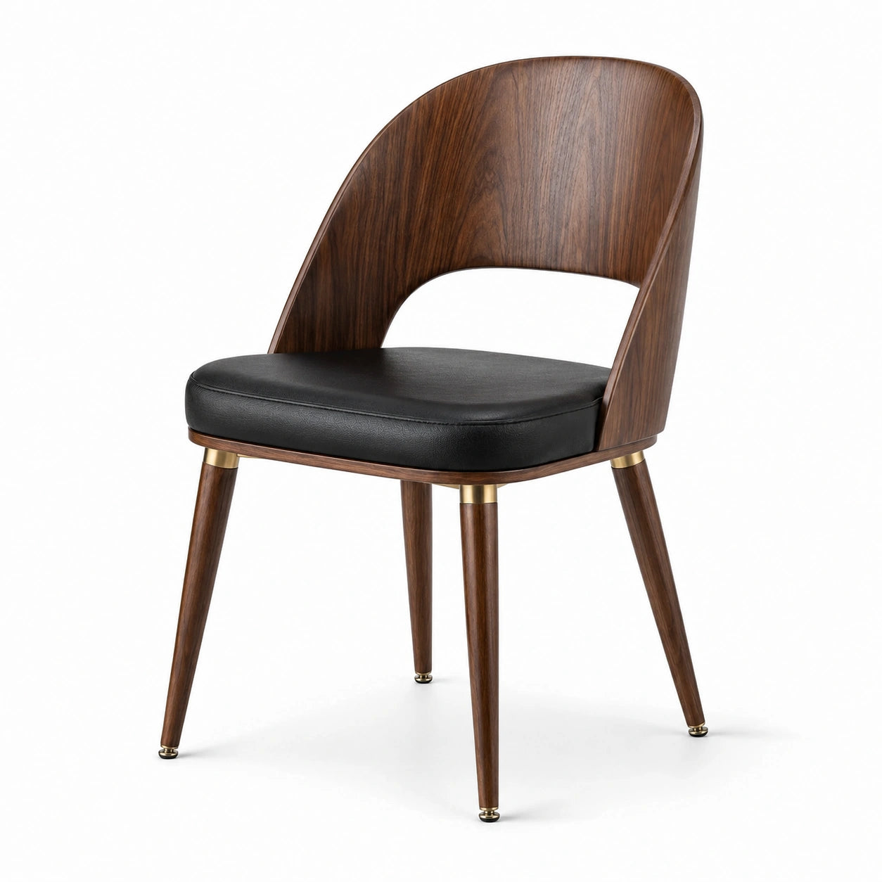 Silla de Madera de Nogal y Asiento de PU Negro 46x53x82 cm