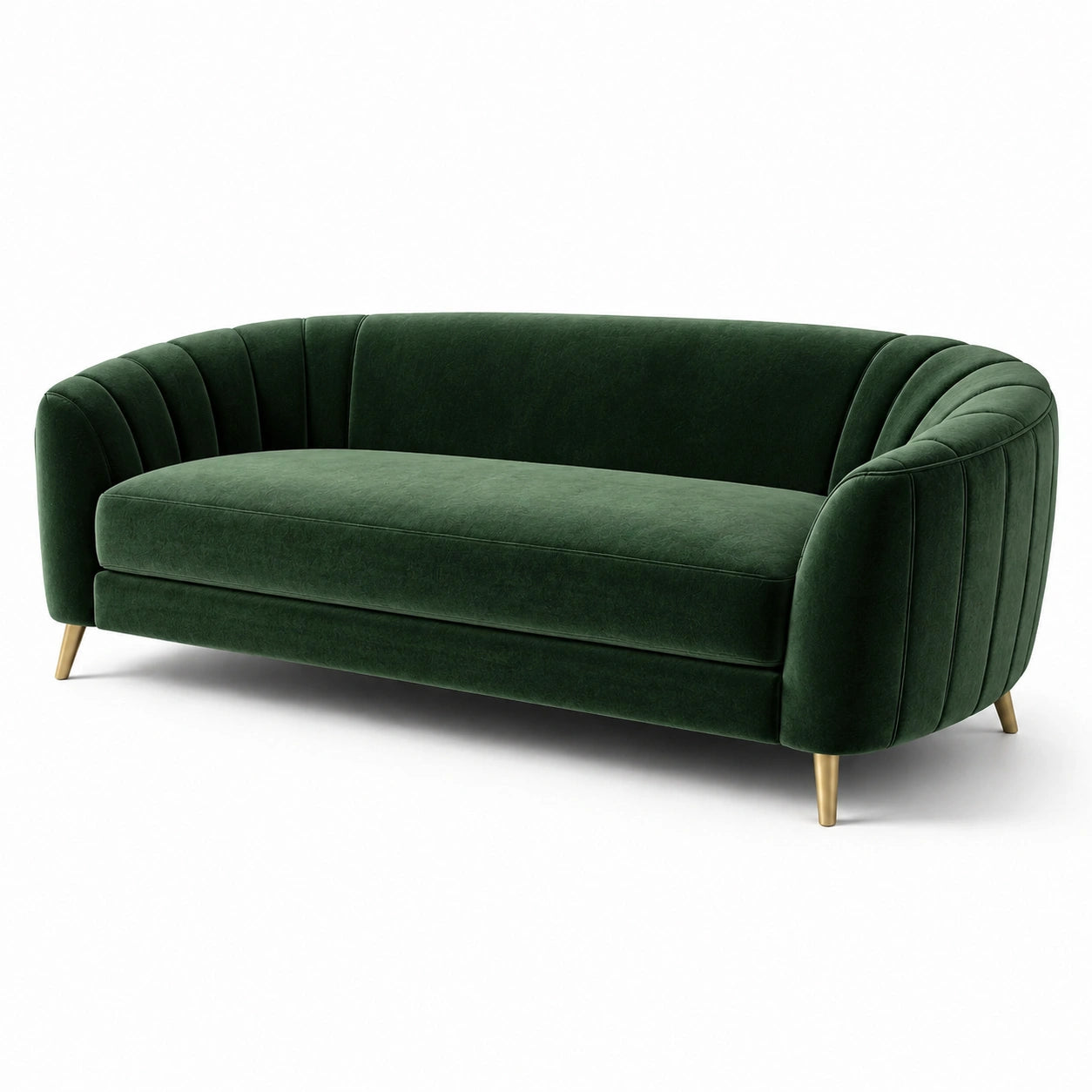 Sofá de terciopelo verde con patas metálicas 180 cm