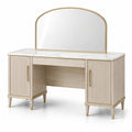 Tocador de madera con mármol y espejo grande, beige y dorado
