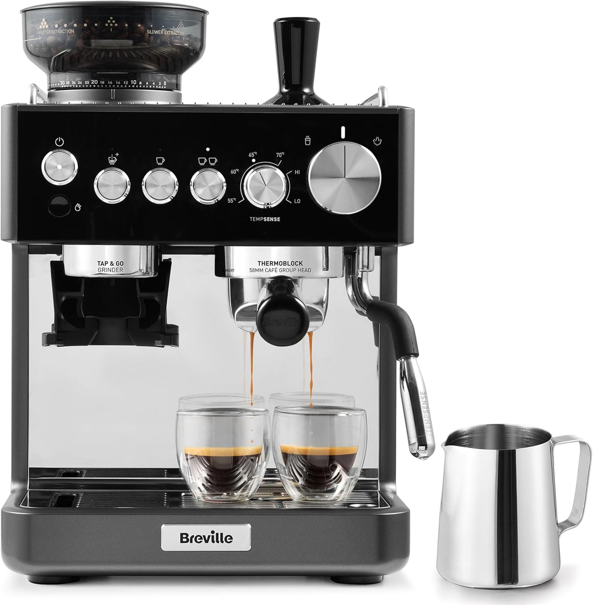cafetera espresso VCF187X, Breville, Bomba italiana de 15 bar, Cafetera superautomática con molinillo de café y espumador de leche incorporados