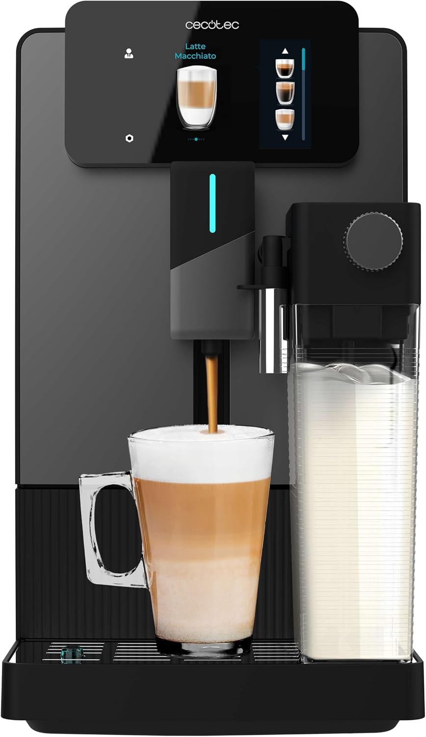 Cecotec cafetera, Superautomática Cremmaet Latte Touch. 19Bares, 12 Bebidas, 4 Perfiles, Agua 1.1L y 400ml Leche, Thermoblock, Pantalla TFT