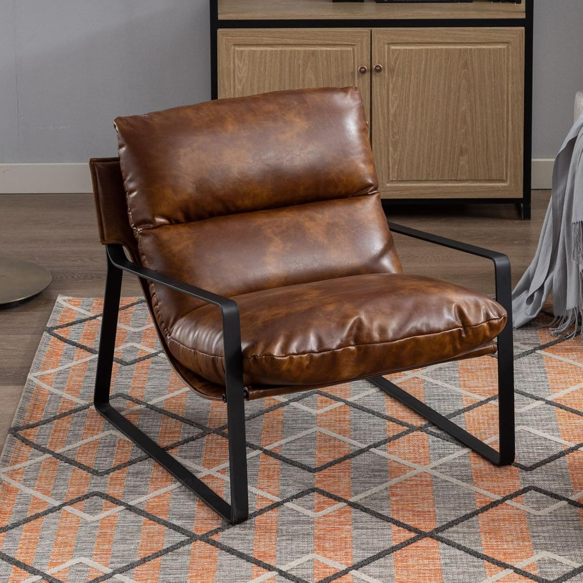 sillón, chairus, Butaca de Salón de Cuero PU Acolchado de Alta Elasticidad, de Salón de Estilo Industrial con Estructura Metálica para Dormitorio