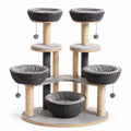Árbol para Gatos de Madera y Mimbre Gris y Natural con Cuerda de Sisal