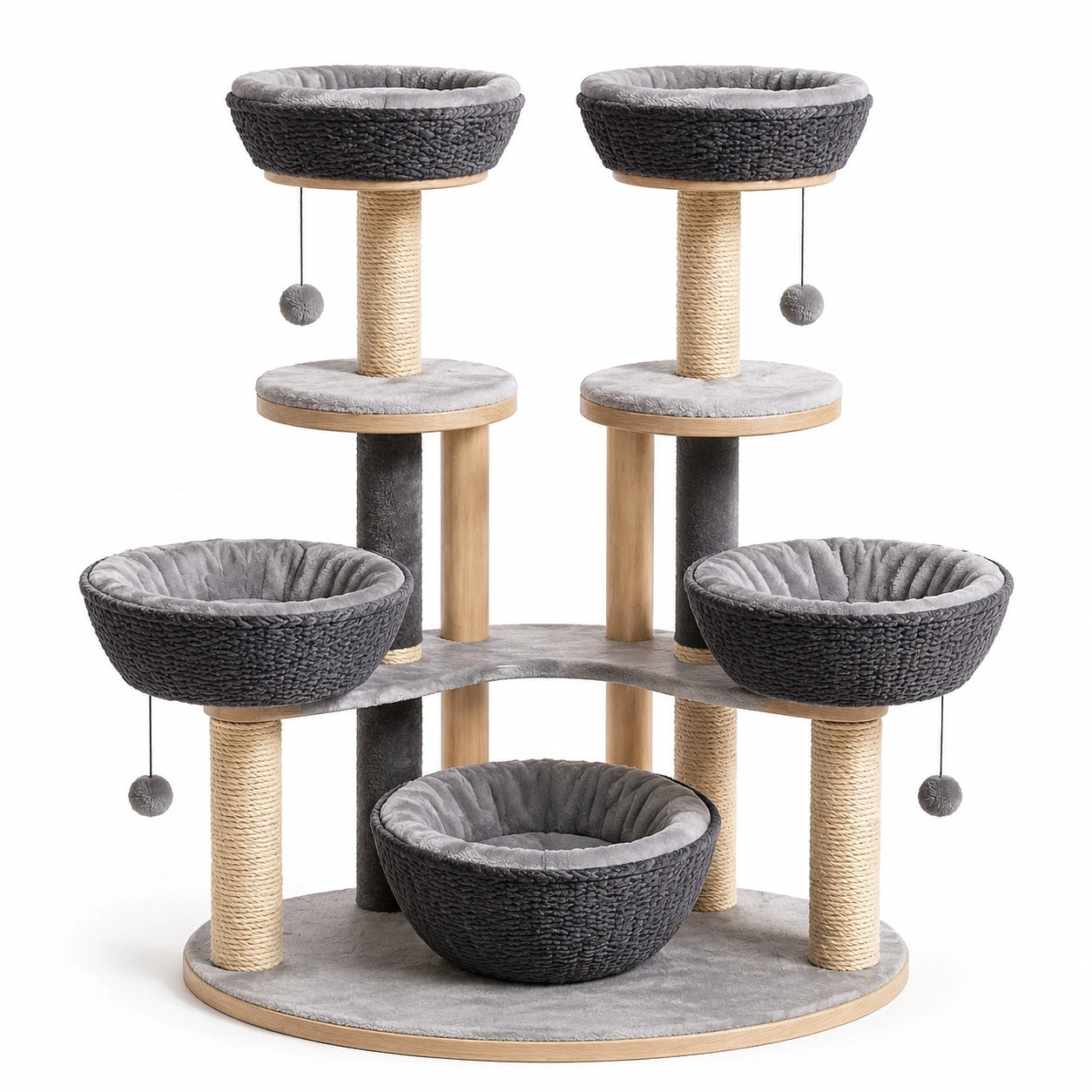 Árbol para Gatos de Madera y Mimbre Gris y Natural con Cuerda de Sisal