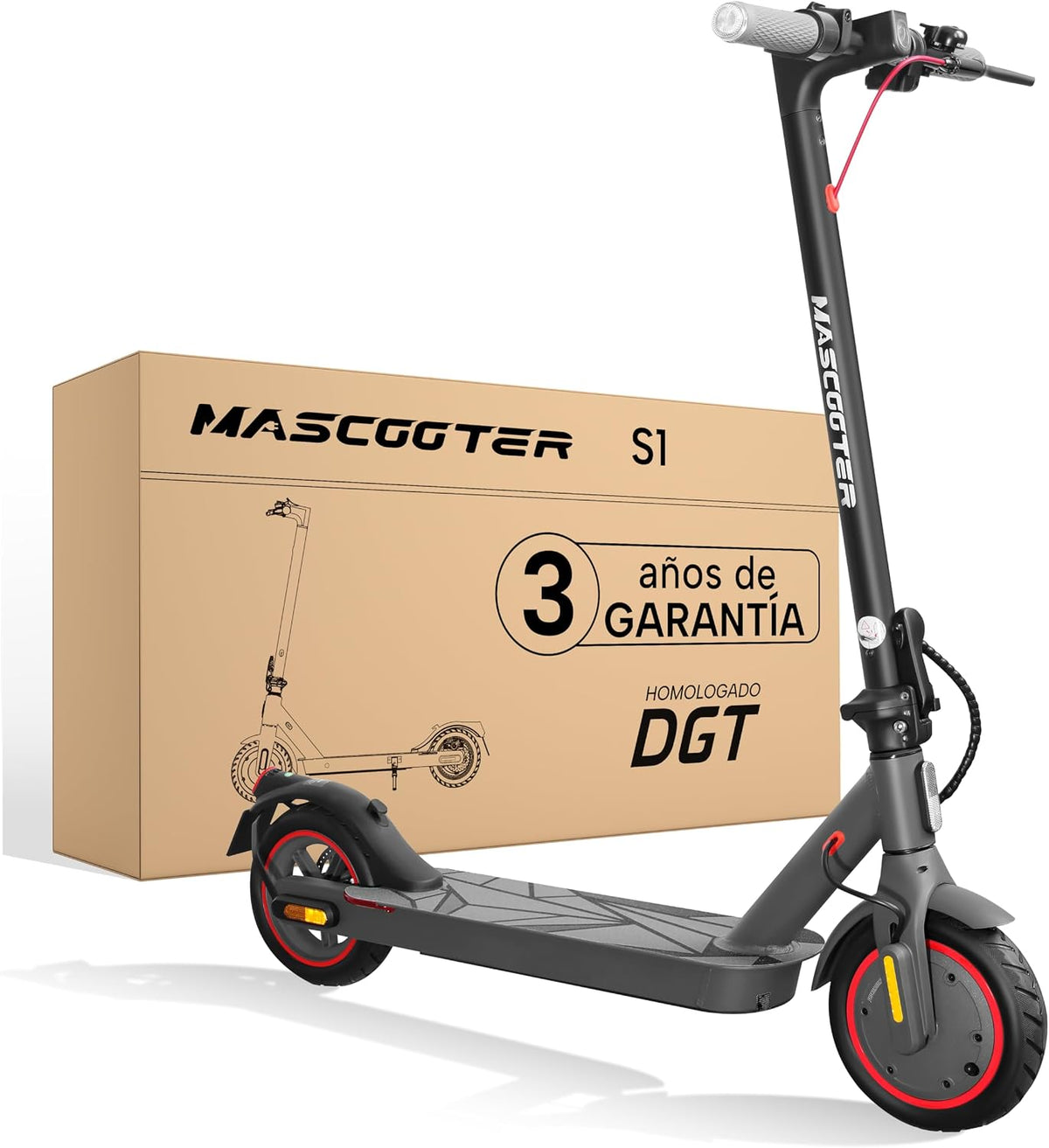 Patinetes eléctrico 300W-600W, MASCOOTER, S1, 20km Autonomía - Frenos Eléctricos y de Disco AER - App Móvil