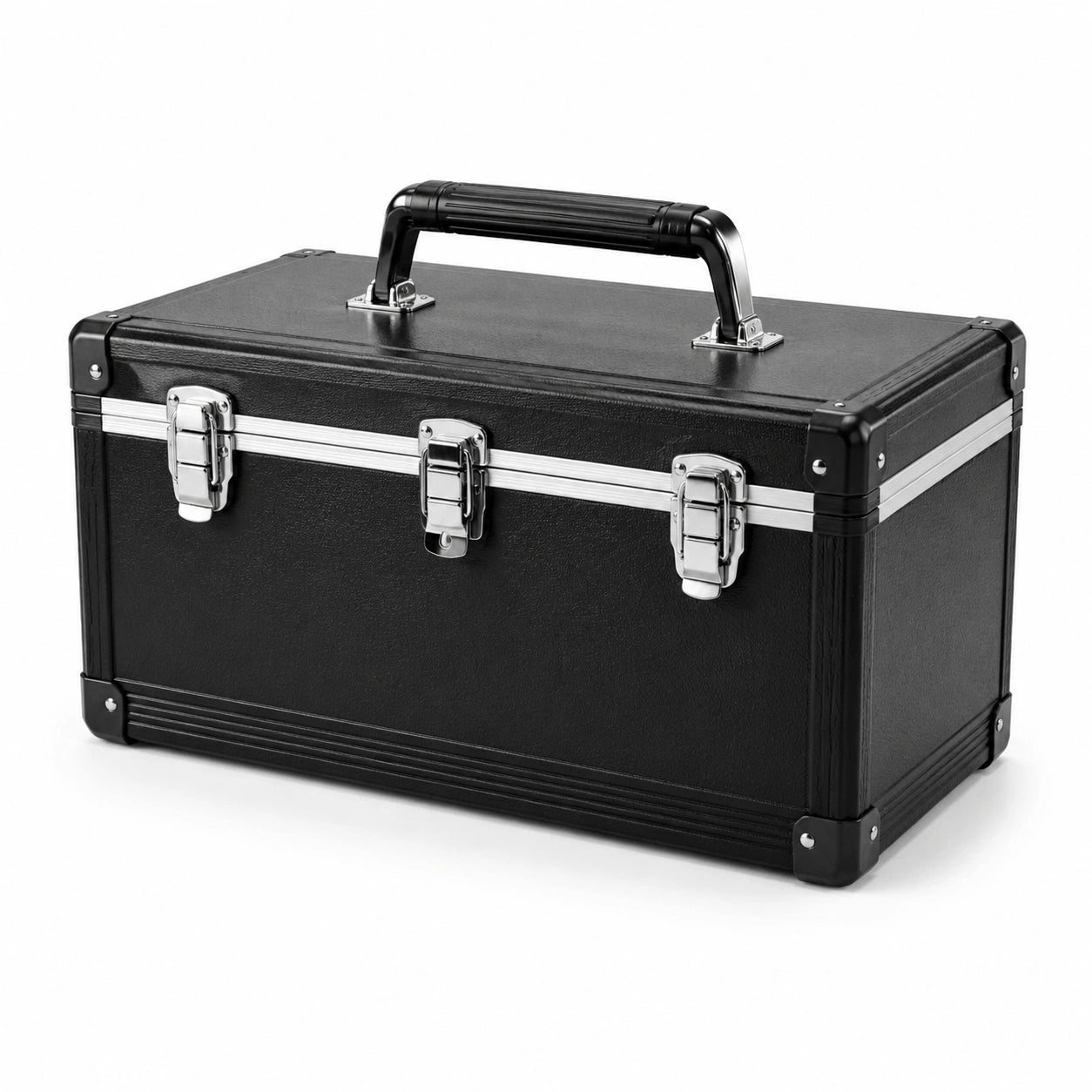 Caja de herramientas negra con cerradura de metal y asa de aluminio 40x20x20 cm
