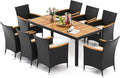 Juegos de comedor, COSTWAY, Conjunto Jardin Exterior 9 Piezas, Muebles Jardin Exterior de Acacia y Ratán, Jardín y Piscina (Beige, Comedores Patio