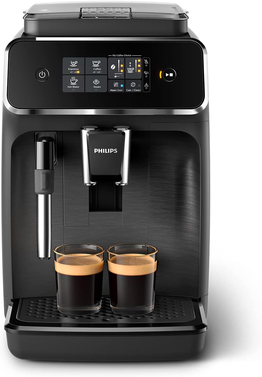 PHILIPS EP2220 cafetera espresso, Serie 2200 Automática - 2 Cafés, 10), Pantalla Táctil, Espumador de Leche Clásico, Molinillo Cerámico