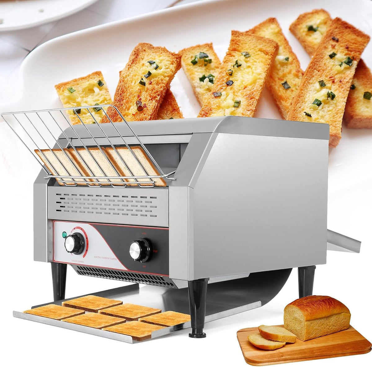 tostadora 450PCS, SAIYERUS, de Cinta Industrial (Potencia: 2.600 W, Velocidades: 7, hasta 300, 450 rebanadas de Pan Tostado por Hora), Espera, Hour