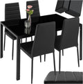 Juegos de mueble, tectake, Mesa con Tablero Cristal Seguridad y 4 sillas Cocina tapizadas Cuero sintético, Estructura Acero, sillas Comedor