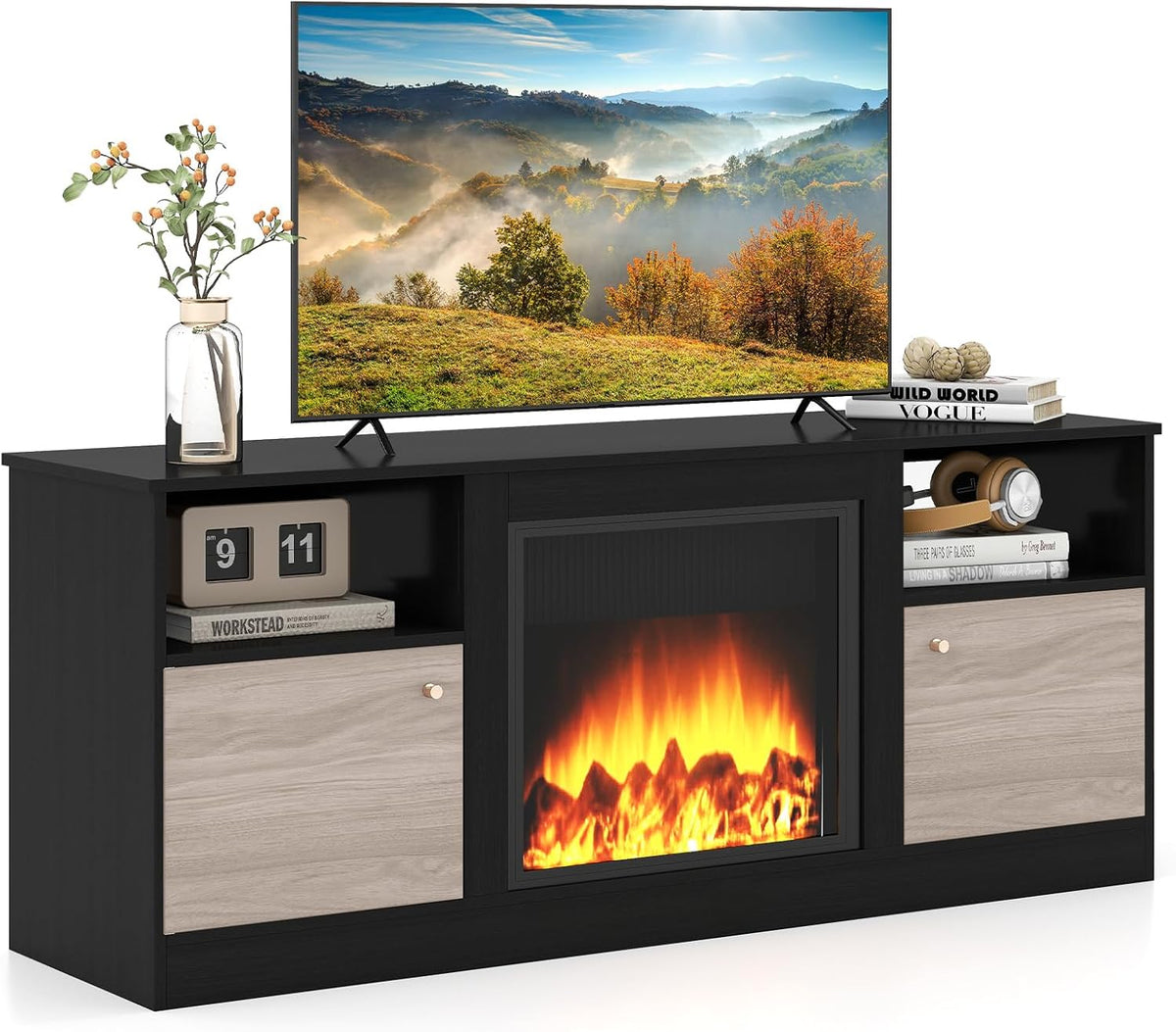 Soportes de TV y centros multimedia, KOMFOTTEU, Mueble para TV de 65' con Luces LED, Centro de Entretenimiento para Salón, Dormitorio