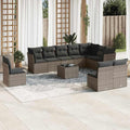 conjunto de muebles de jardín, Yunovire, 11 TLG. Conjunto de sofá de jardín en ratán de polietileno gris con almohada, diseño modular para terraza
