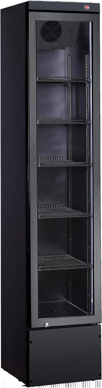 frigorífico para bebidas GSC2133B-NC, METRO Professional, 166L, 5 estantes ajustables, Puerta de Vidrio con Cerradura, Luces LED, negro