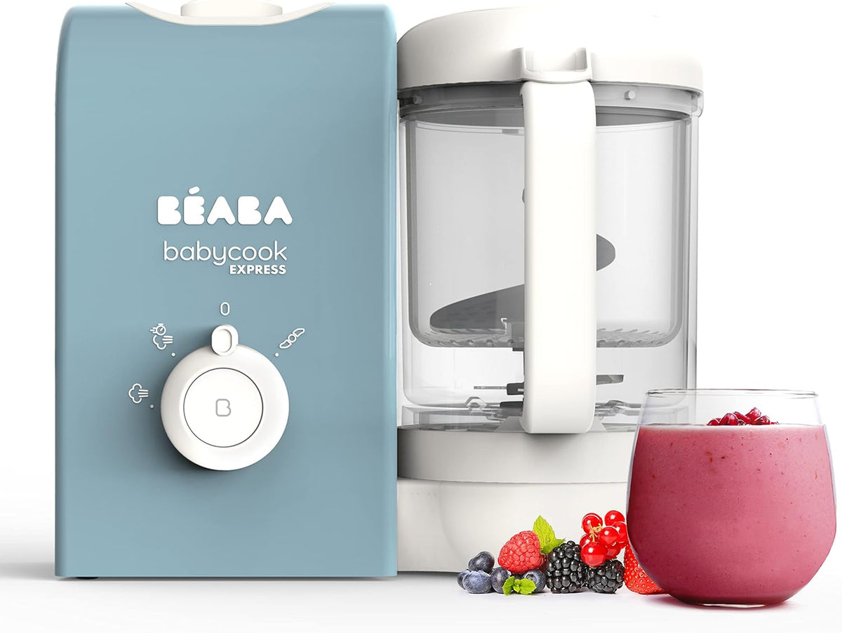 robot de cocina, Béaba, Cocción exprés 15min, Capacidad 1 250 ml, Babycook Express, Mezcla personalizada, Cocción al vapor sana y suave, Azul