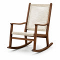 Silla mecedora de madera con cuerda de algodón, marrón y beige