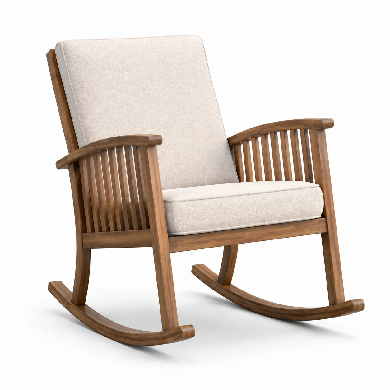 Mecedora de Madera con Cojines de Tela Beige