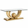 Mesa de centro con vidrio templado y base metálica dorada