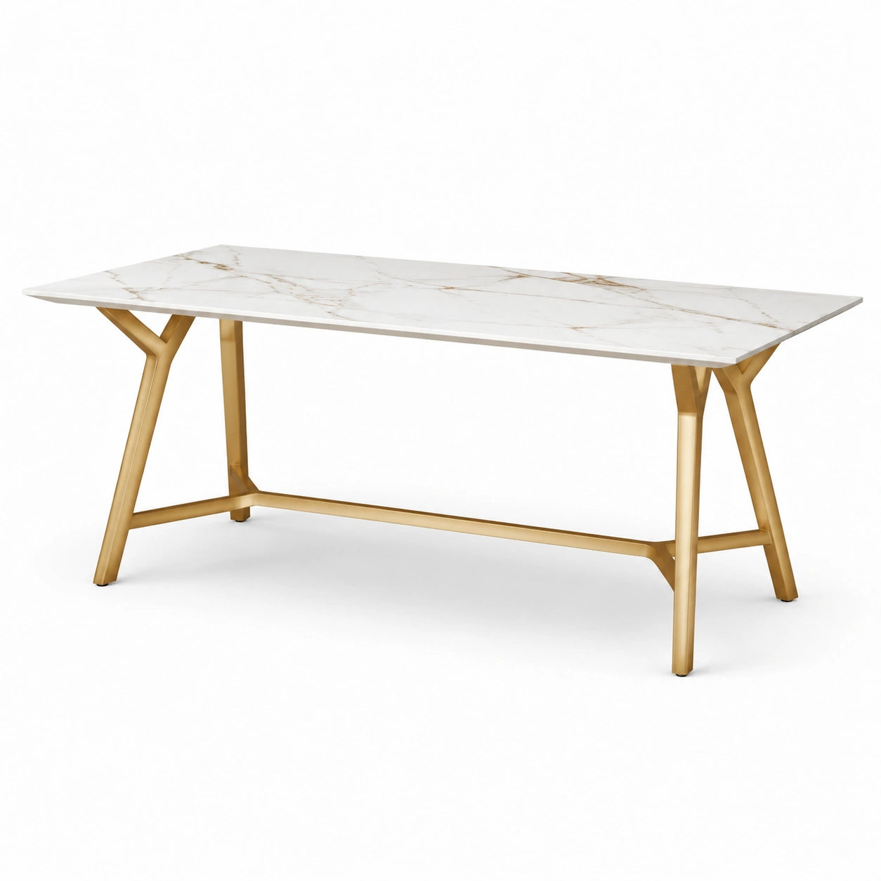 Mesa de mármol blanco y metal dorado 200x90cm