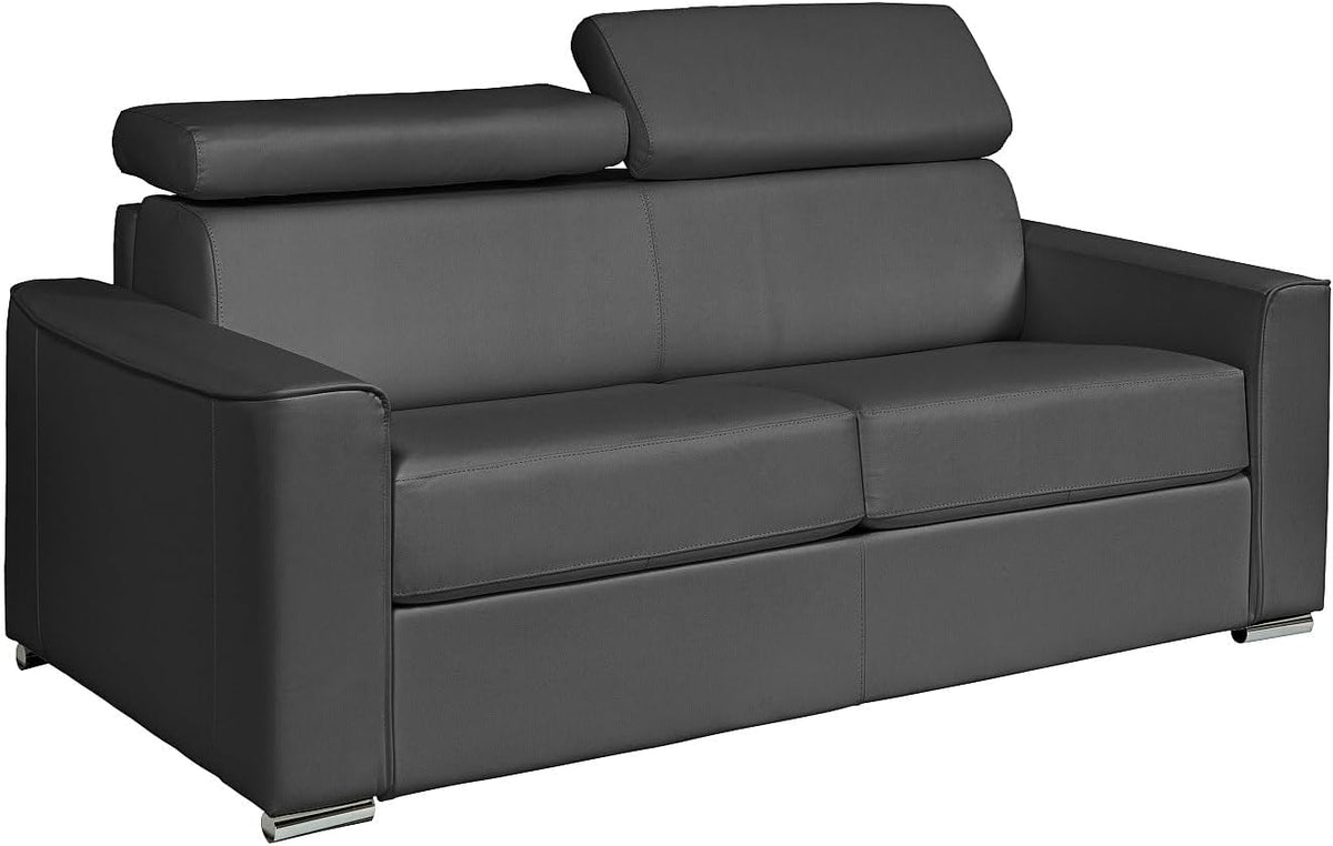 sofá cama, Vente-unique, - de 3 plazas de Apertura rápida de Cuero de búfalo Gris - Cama de 140 cm - Colchón con Memoria de Forma de 22 cm