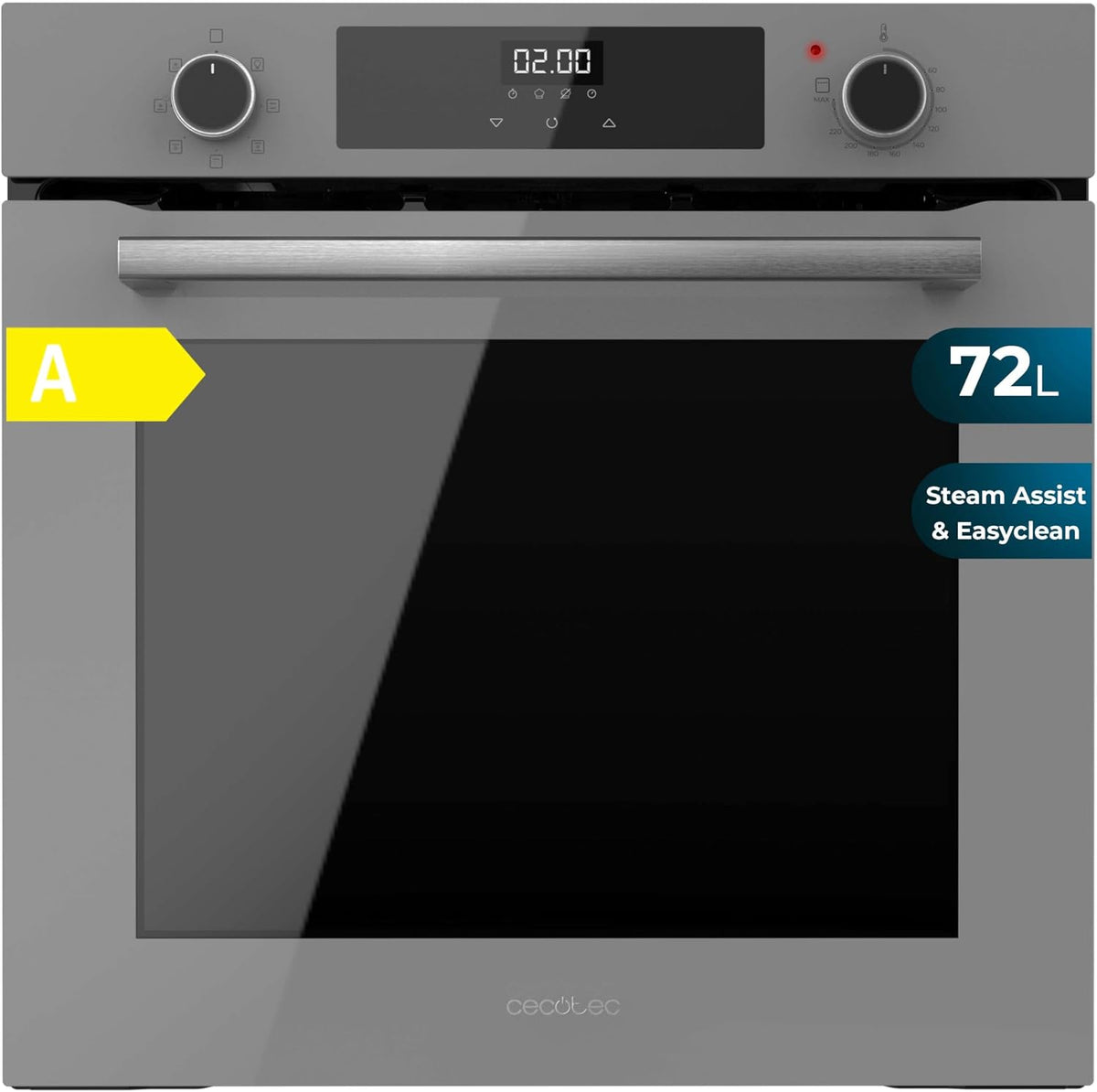 Cecotec M226000 horno de pared, Horno Multifunción Integrable 60cm Bolero Hexa M226000 Glass Grey A. 2800W, 72L, 7 Funciones, Steam Base X2, Defrost