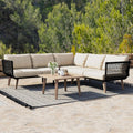 juego de muebles de jardín, Merax, mesa de madera para jardín, terraza y balcón, color beige +, almohadilla de olefina y cuerda trenzada