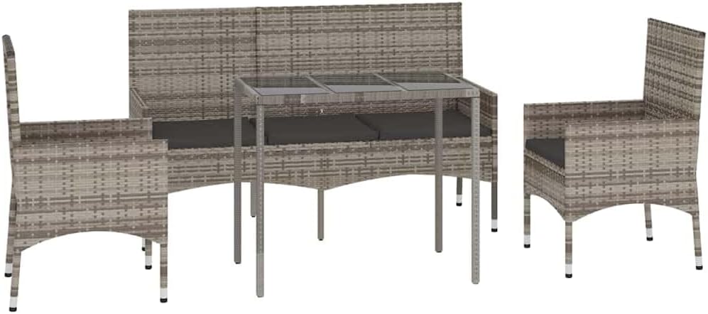 conjunto de muebles de jardín, vidaXL, Muebles de ratán, Set de Muebles de jardín 4 pzas y Cojines ratán sintético Gris, Juego de Muebles de Patio