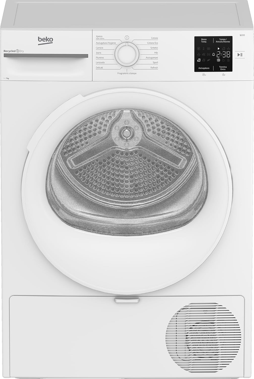 Secadoras por condensación BMT73EW, Beko, BMT73EW - Secadora de ropa independiente, 7 kg, 12 programas, motor de 10 años, clase D, pantalla digital