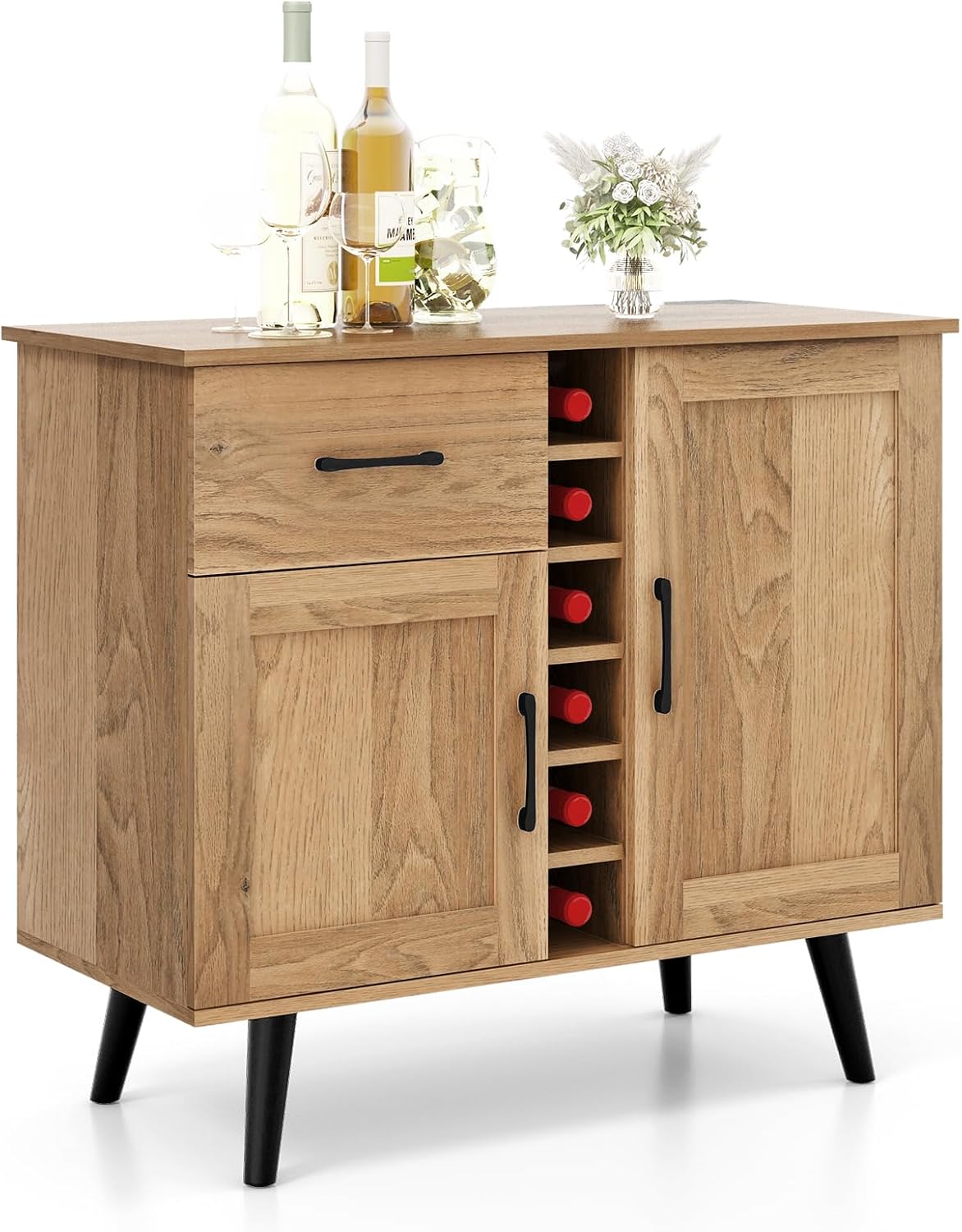 armario, KOMFOTTEU, Aparador de Cocina con Estante para 6 Botellas, Mueble Buffet para Salón Comedor, Mueble de Vino con 2 s de Puerta y Cajón