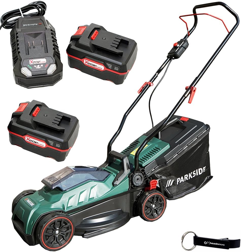 cortacésped, HEADNMORE, Bundle Parkside PRMA 20 - con batería de 20 V y llavero (2 baterías de 4 Ah)