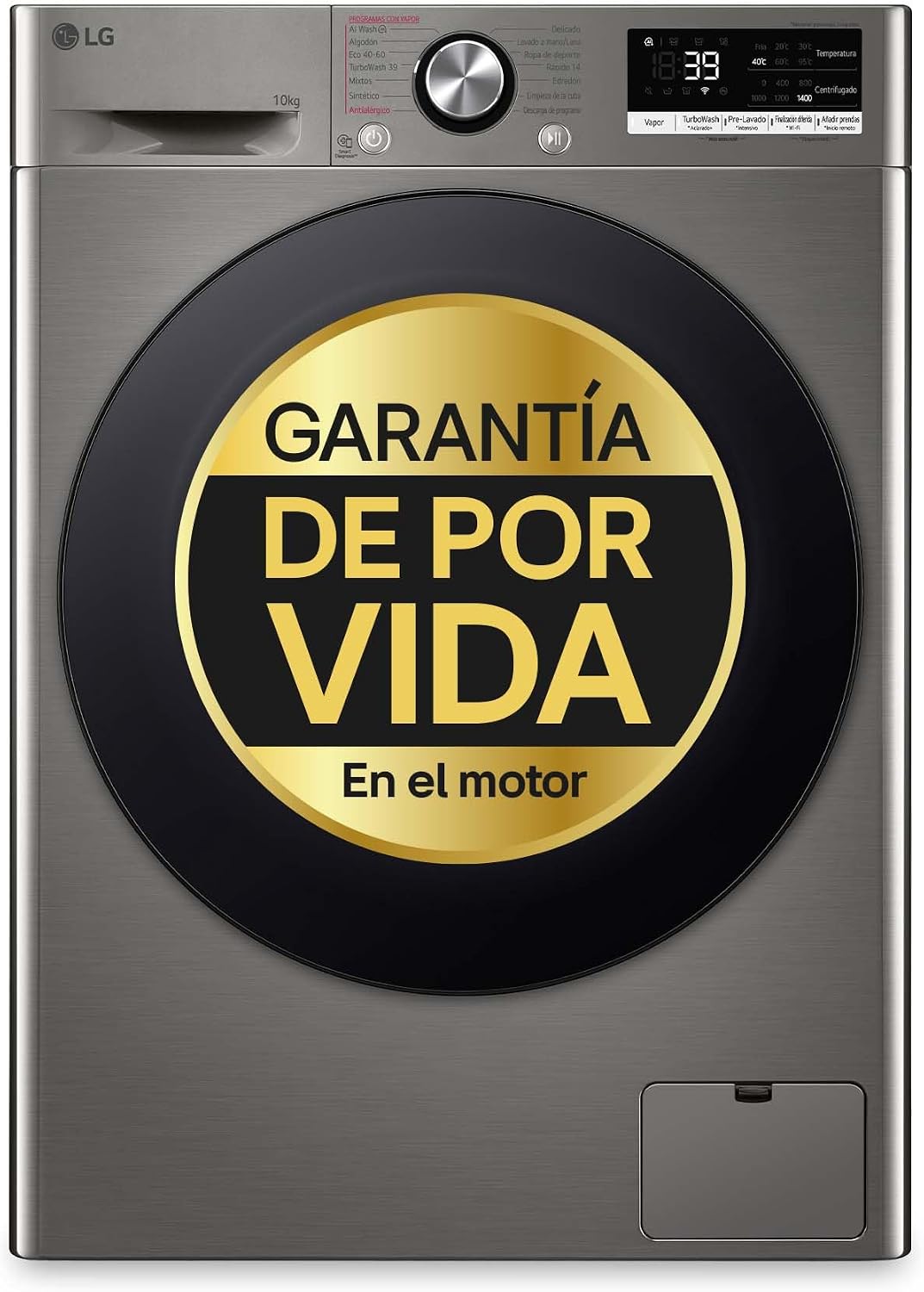 LG F4WR7010AGS lavadora, TurboWash 360o, Serie 700, AI Direct Drive, Carga Frontal, Casificación A, Inox Grafito