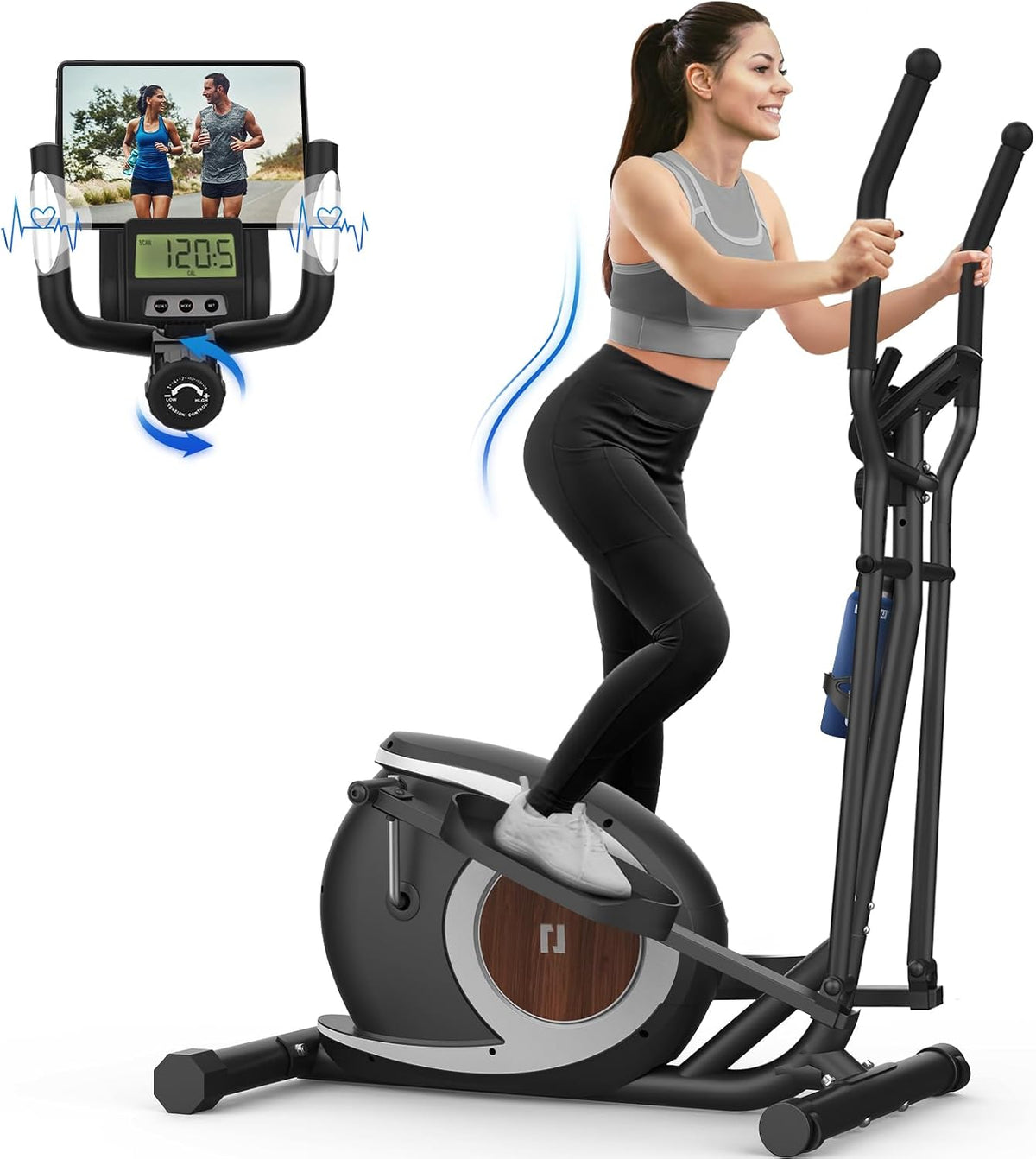 Elíptica, Cowmew, Máquina Magnética Ultra Silenciosa con 16 Niveles de Resistencia, Capacidad de Carga 265 LBS Fitness Elíptico, Monitor LCD