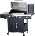 barbacoa de gas, FRYH, BBQ Parrilla de Gas Propano Parrilla de de 4 Quemadores con Quemador Lateral Infrarrojo TRU, 4 Ruedas con Cerradura