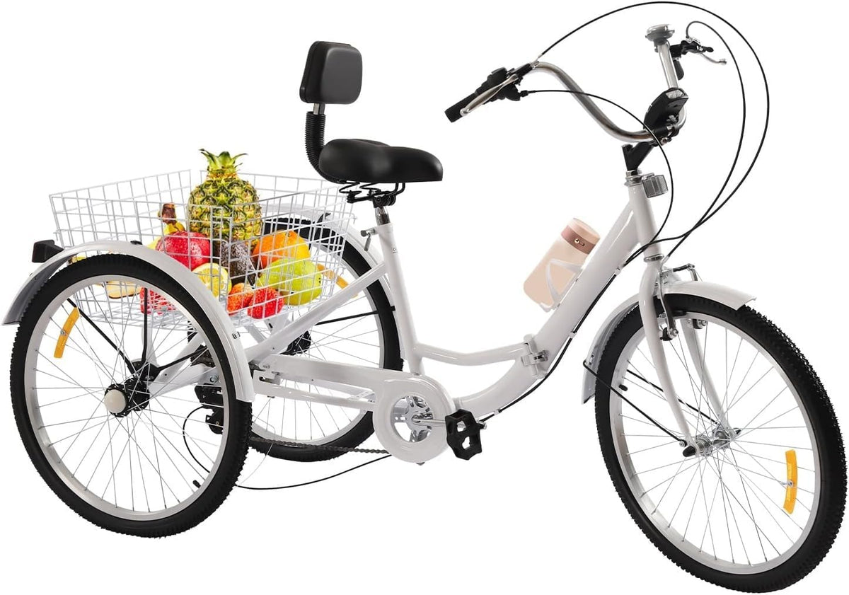 Plegable, Kcolic, Cesta 3 Ruedas Y Luz LED 24inch, Triciclo 24 Pulgadas Y 7 Velocidades para Adultos Mayores