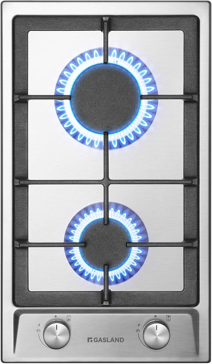 Placa GH30SF, GASLAND, 30 cm, GLP y gas natural), GH30SF - Cocina de gas empotrable de acero inoxidable (2 fuegos, cocina de gas de butano