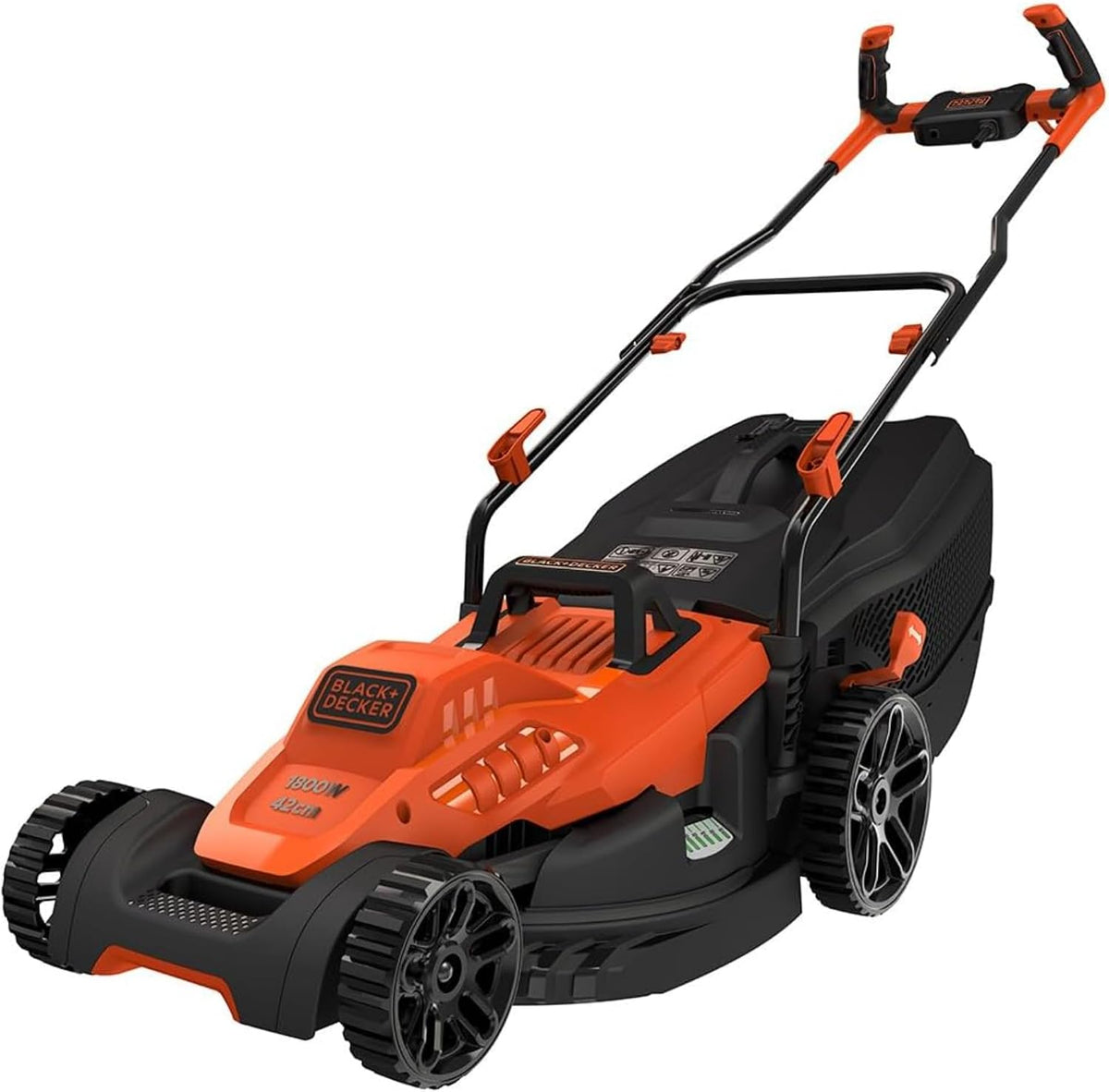 cortacésped BEMW481BH, Black+Decker, BEMW481BH con Manillar Tipo Bicicleta 1800 W, Ancho de Corte 42 cm, 6 Alturas de Corte con Ajuste Centralizado 20
