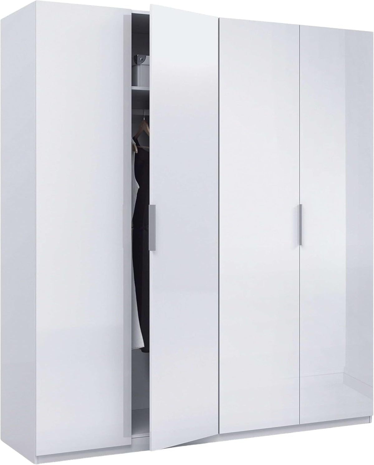 armario, Habitdesign, Color Blanco Brillo, 200 cm (Alto) x 180 cm (Ancho) x 52 cm (Fondo), Ropero Grande 4 Puertas
