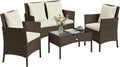 conjunto de muebles de jardín, Outsunny, Conjunto de Jardín Exterior de Ratán, Conjunto de Terraza con Cojines Lavables, 2 Sillas, Marrón