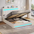 cama, AOGLLATI, s Matrimoniales 140x200 cm con Almacenamiento Hidráulico, Canapé con Cabecero Ajustable, Beige