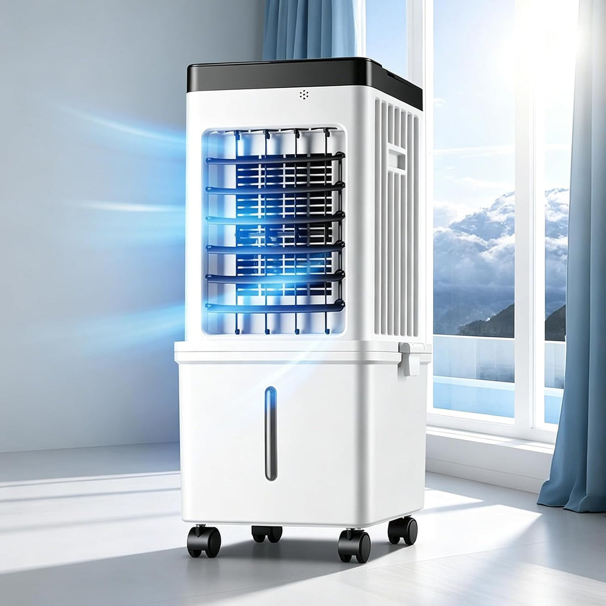 Climatizadores evaporativo, Genérico, Ventilador enfriador de aire evaporativo 3 en 1, 3 velocidades, temporizador de 7.5 h