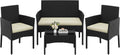 conjunto de muebles de jardín, Yaheetech, Conjunto Jardin Exterior Muebles Ratán de Jardín de 4 Piezas, Terraza, Balcón (Negro, 1 Sofá, Beige)