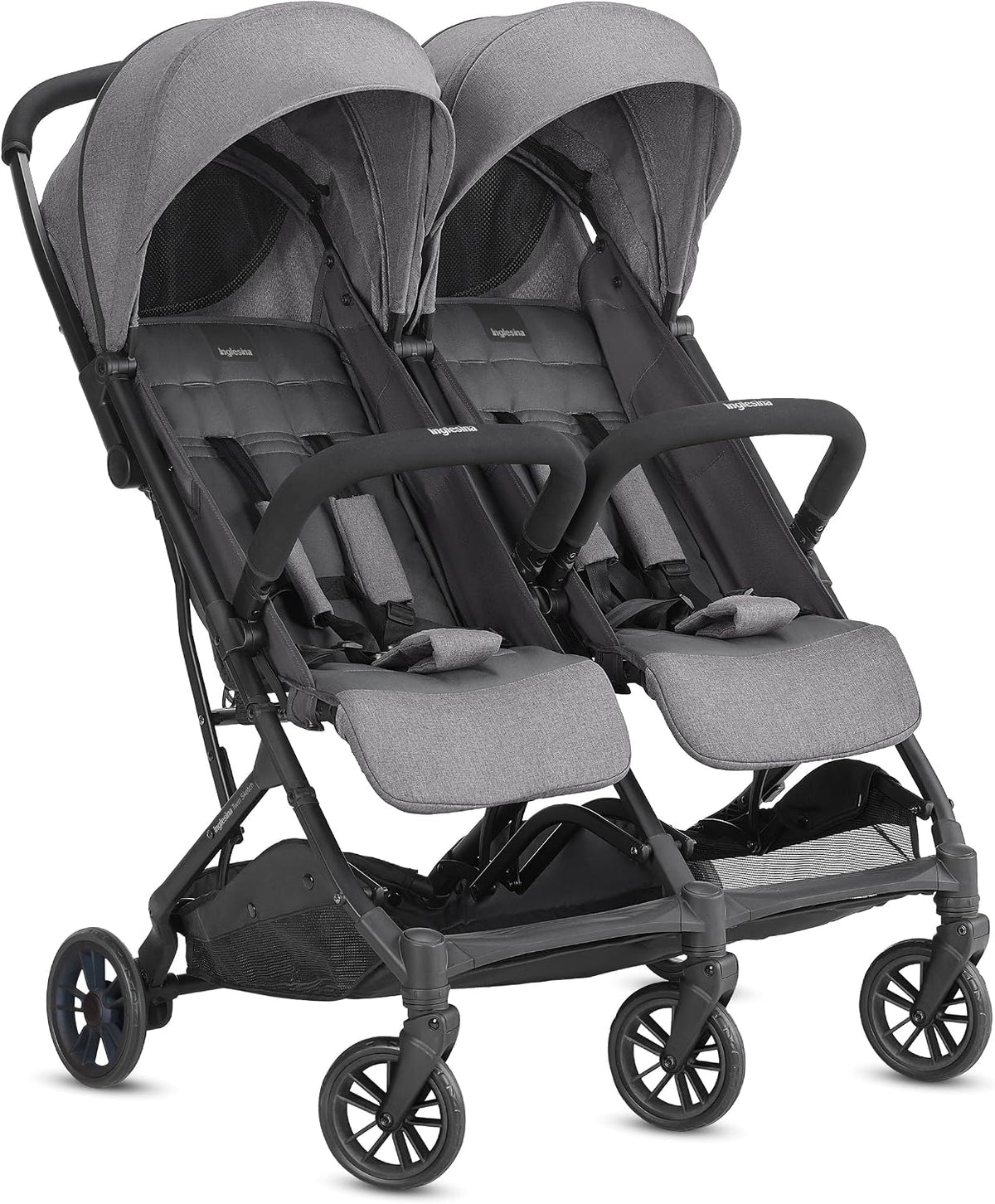 Sillas gemelare, Inglesina, para Gemelos o Hermanos, Gris, hasta 15 kg, Twin Sketch Cochecito Doble, Ultraligero y Compacto, Confort Elevado