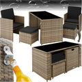 sillón, tectake, Conjunto Jardín Exterior de Ratán y Acero, Muebles Jardín Exterior Resistente a la Intemperie, 2 Taburetes, 1 Mesa con Cristal
