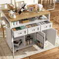 armario, LAKFEW, Isla Cocina con Ruedas y Encimera Plegable, Cocina con 3 Cajones y 3 Puertas, Isla de Cocina con Estante Ajustable y Toallero, Blanco