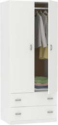 armario, MUEBLES PITARCH, Dormitorio Ropero 2 Puertas 2 Cajones, Blanco, 180x74x50 cm(Alto x Ancho x Fondo), Mueble Auxiliar Moderno, Colección Tibet