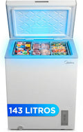 congelador horizontal, Midea, Arcon Congelador Pequeño de 143L, Arcón Silencioso 37 db Bajo Consumo, Convertible a Frigorífico con Motor Inverter