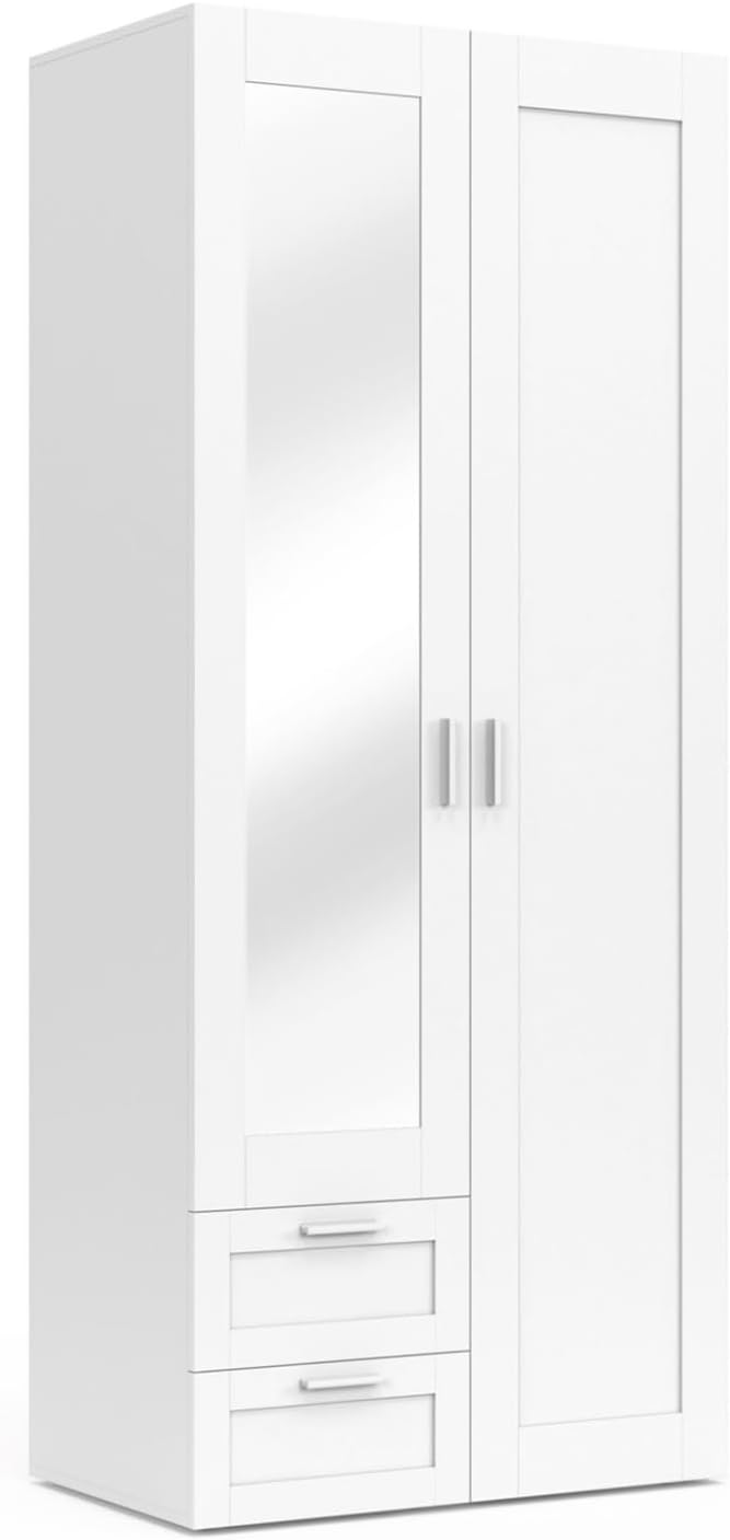 armario, IDMarket, - de 2 puertas VITO blanco 80 cm con 2 cajones, espejo y estantes